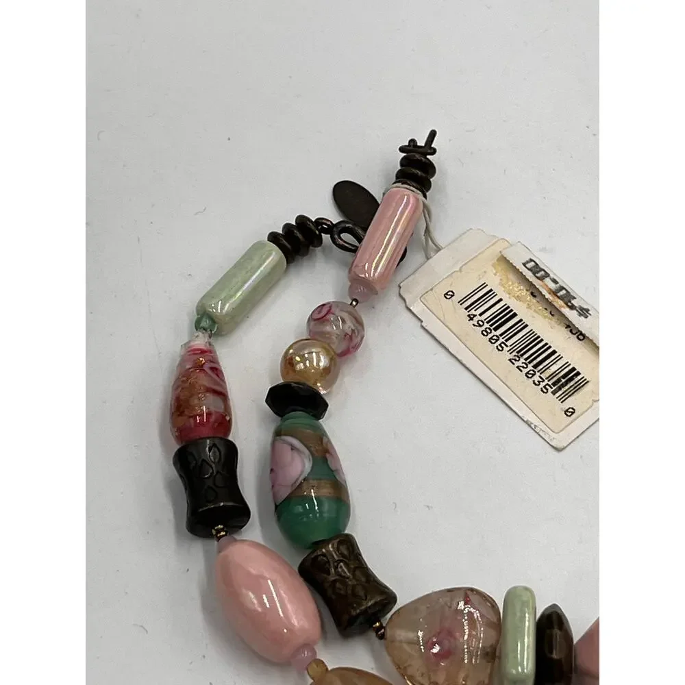 Jay Strongwater Vintage Pink Brown Greek Glass Floral Beaded Boho‎ Necklace new